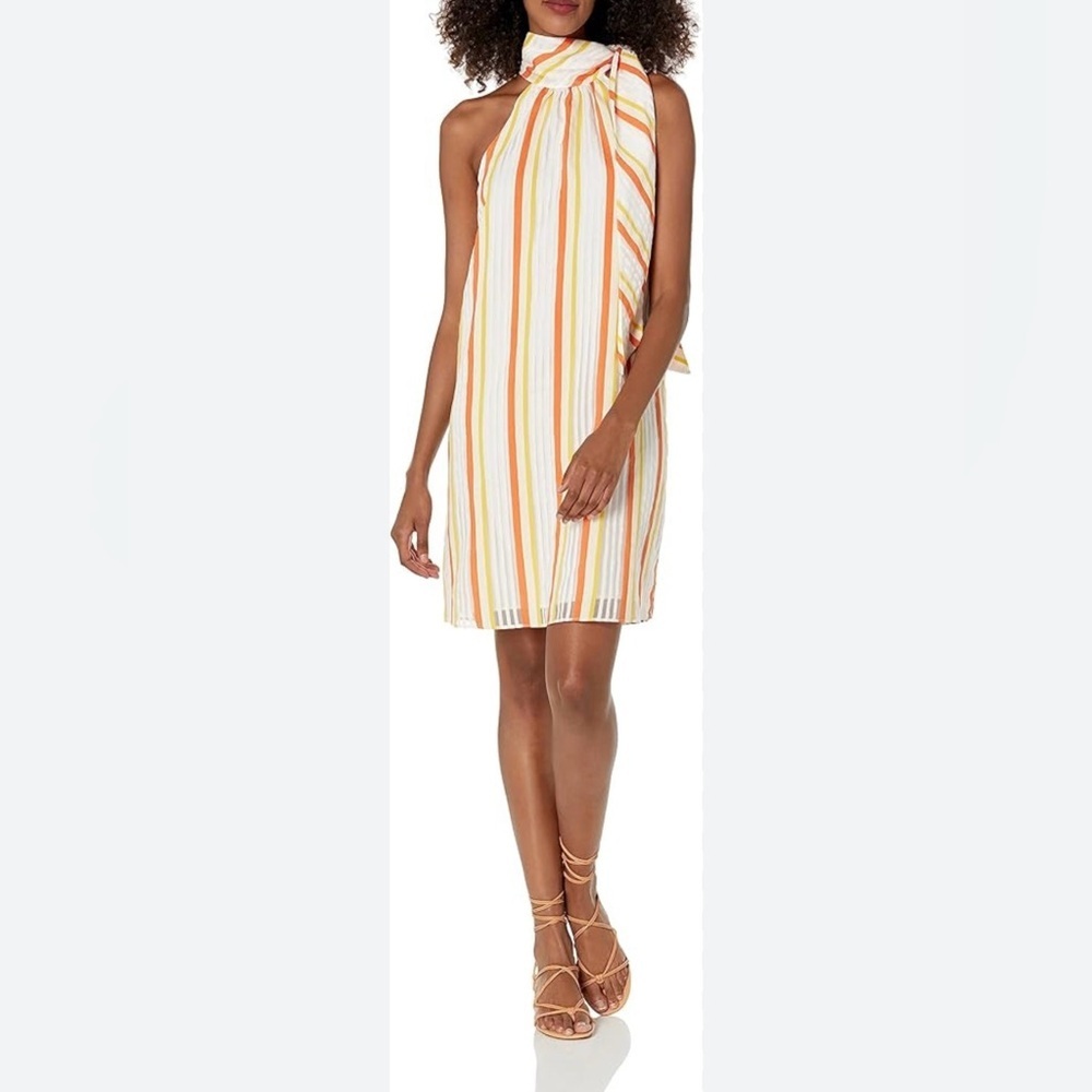 Trina Turk Morgan Stripe Tie Neck Halter Dress XL Resort Vacation Shift